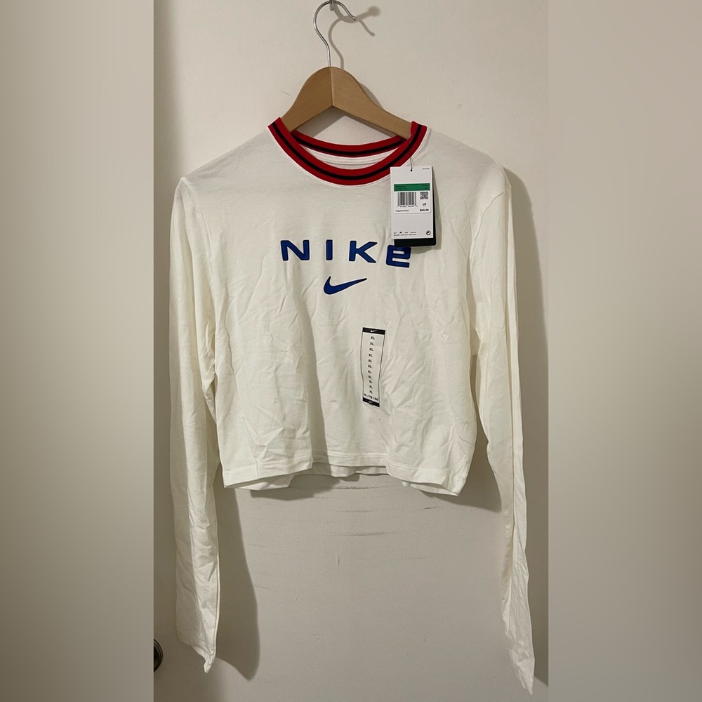 Nike Women's White and Red Long Sleeve Tee